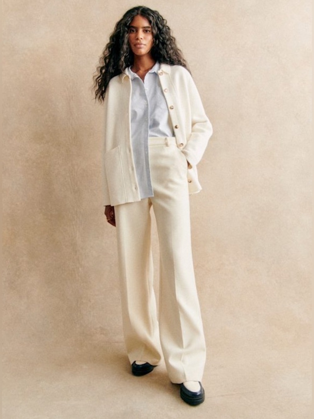 Sezane Cream Wide-Leg Trousers